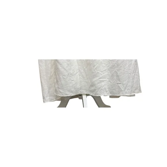 Linen Women's Ivory White Midi Wedding Dress‎ Organza Tie Bow Back Buttons SZ 14